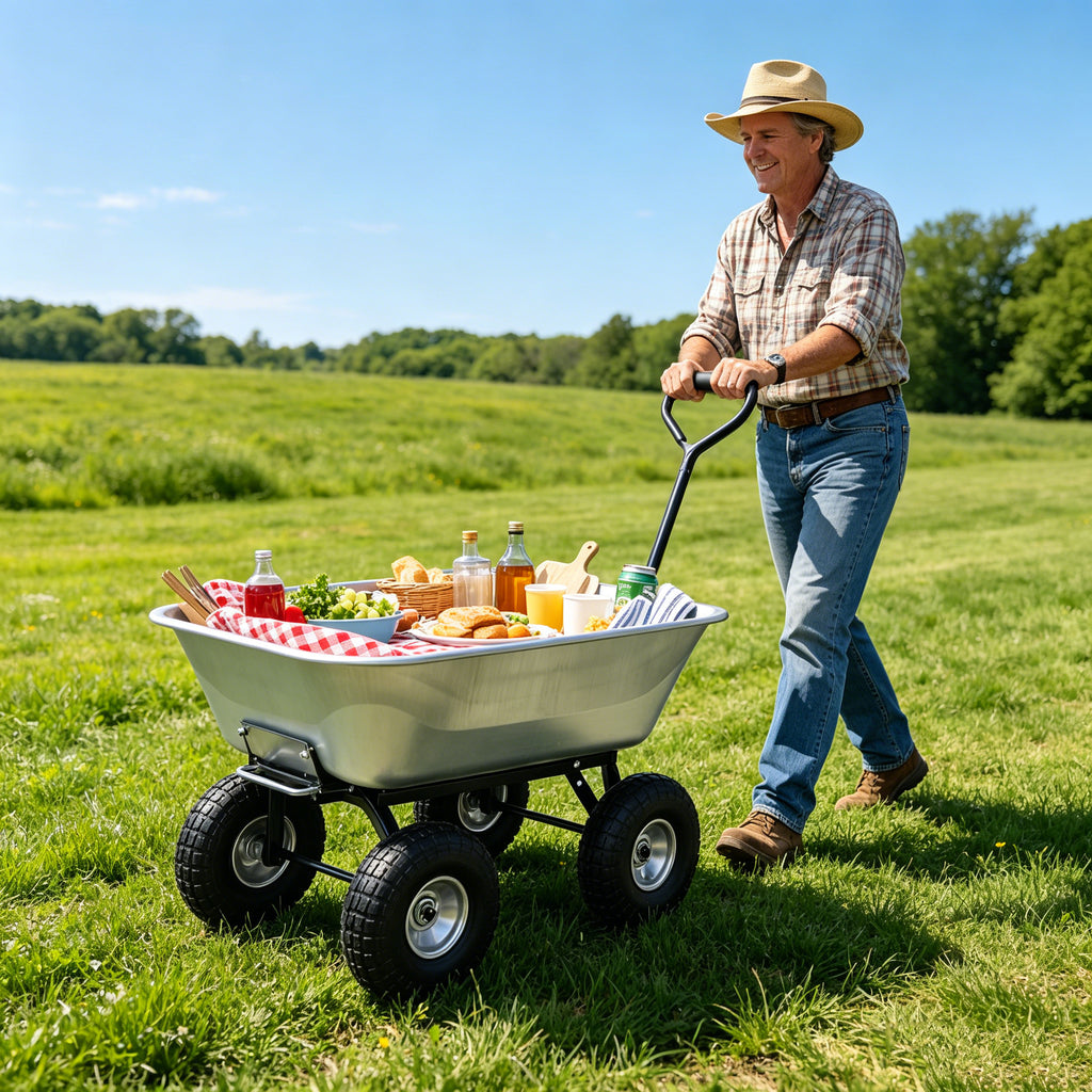 Folding car Poly Garden dump truck with steel frame, 10 inches. Pneumatic tire, 300 lb capacity body 55L silver