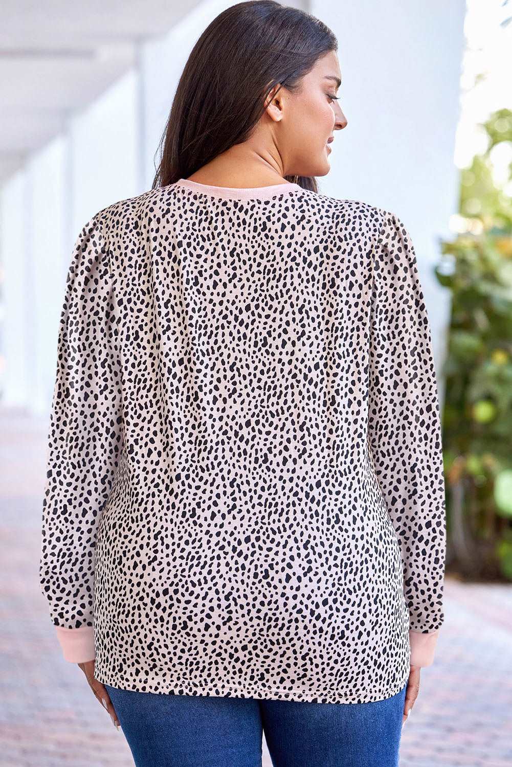 Apricot Animal Spots Printed Plus Size Long Sleeve Top