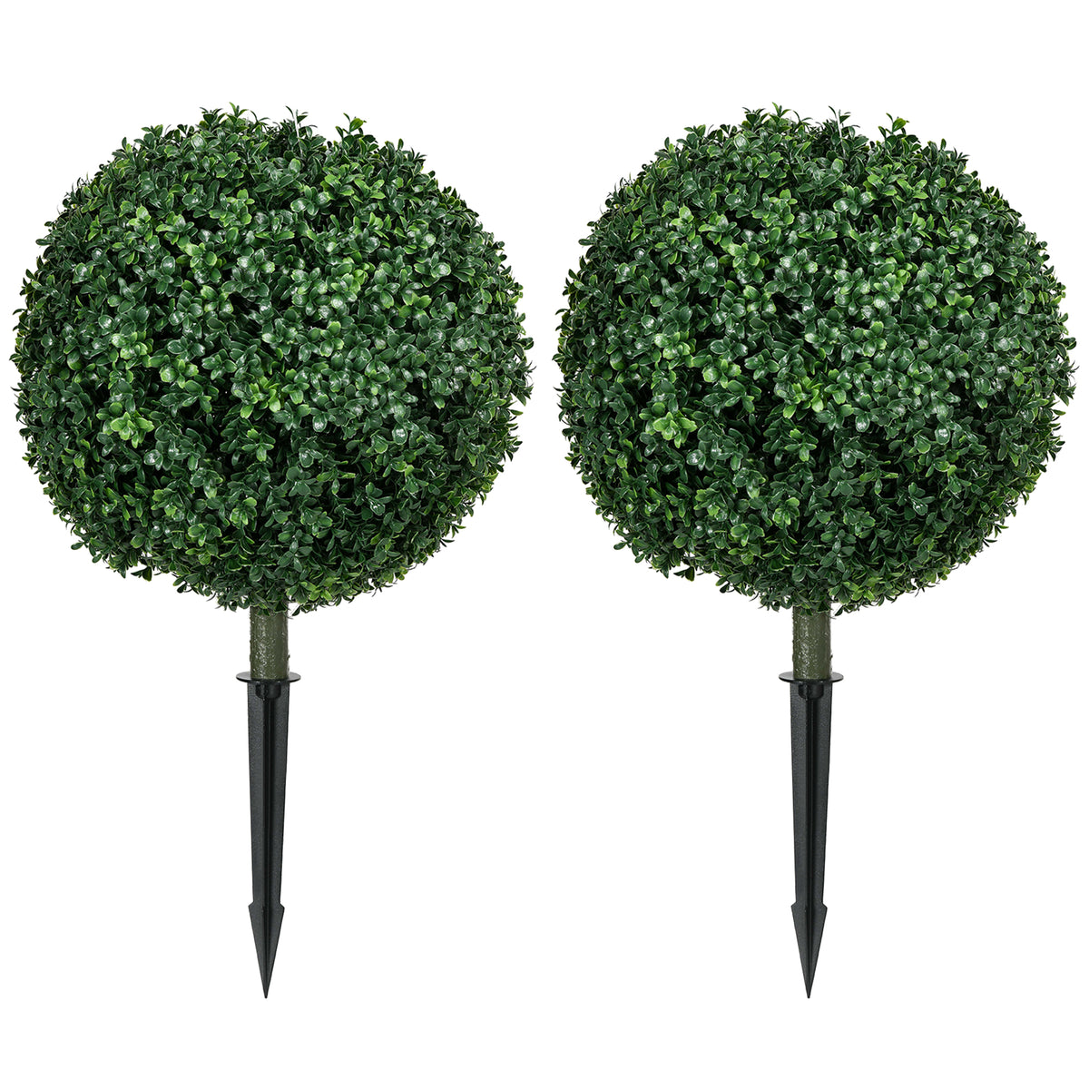 HOMCOM 1.3' (15.7') Artificial Boxwood Topiary Trees with Ground Stake, UV Resistant Set of 2 Ball Shaped Trees, Indoor Outdoor Fake Plants for Home Office & Living Room Décor