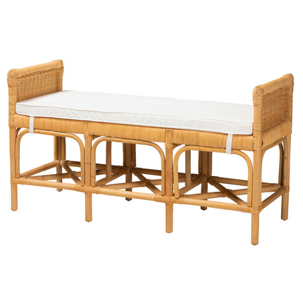 Modern Bohemian Natural Brown Rattan Bench
