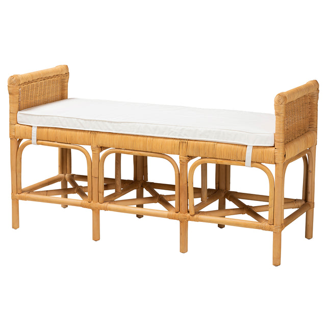 Modern Bohemian Natural Brown Rattan Bench