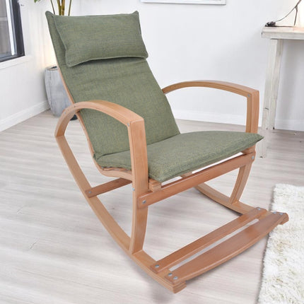 Modern Rocking Chair, Modern Accent Rocker Armchair With Wooden Frame, Upholstered High Back Wooden Rocking Chair for Contemporary Living Spaces, Green