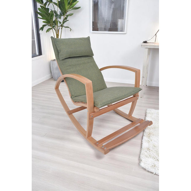 Modern Rocking Chair, Modern Accent Rocker Armchair With Wooden Frame, Upholstered High Back Wooden Rocking Chair for Contemporary Living Spaces, Green