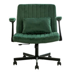 Green Velvet Criss Cross Armrest Office Chair with Wheels - Modern for Home Office, Meditation & Creative Work