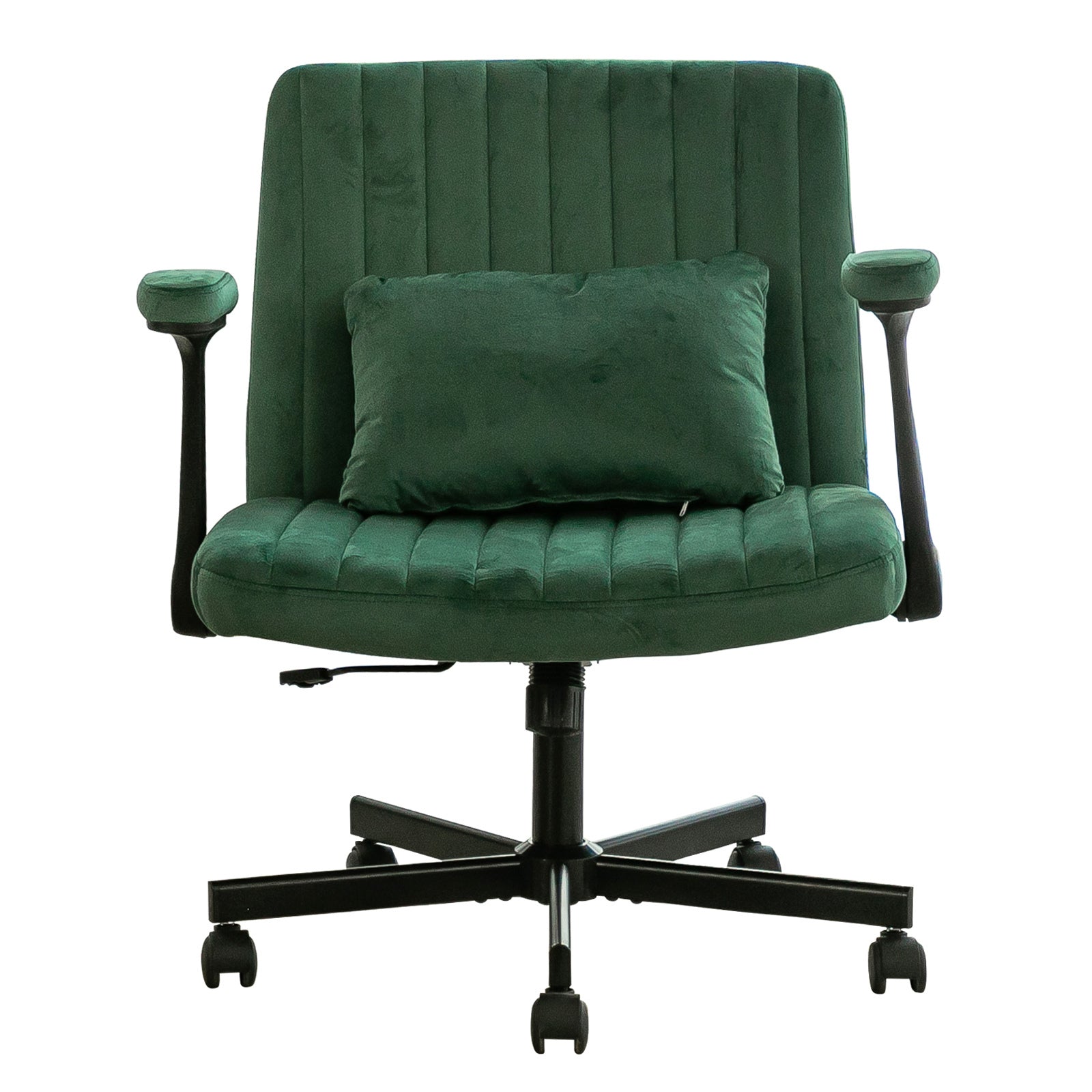 Green Velvet Criss Cross Armrest Office Chair with Wheels - Modern for Home Office, Meditation & Creative Work