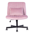 Light Pink Velvet Criss Cross Armless Office Chair with Wheels - Comfortable & Stylish for Home Office, Meditation, and Makeup Use