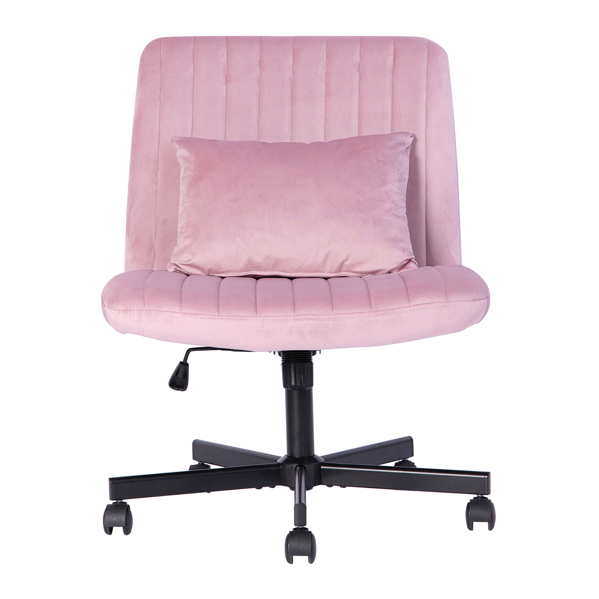 Light Pink Velvet Criss Cross Armless Office Chair with Wheels - Comfortable & Stylish for Home Office, Meditation, and Makeup Use