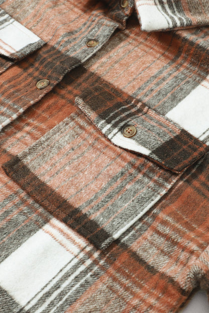 Wholesale Gold Flame & Grey Plaid Button Up Collared Flannel Shacket - Eloy Royal