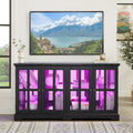 Full-Color RGB Light Strip Curio Display Cabinet Antique Display Cabinet with Glass Doors Adjustable Shelves for Collectibles Four Door Design Vintage Showcase for Home or Office  BLK