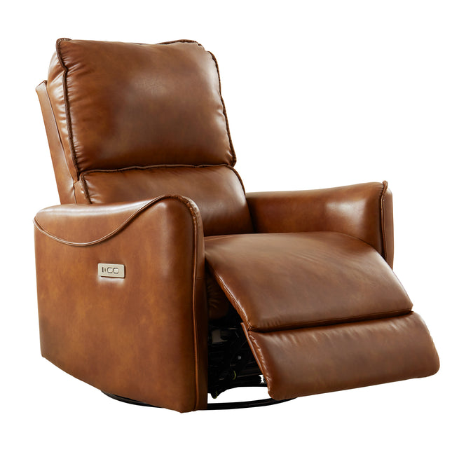 Brown Breathable PU Leather Electric Recliner Chair with Rocker and Swivel Function, High Resilience Foam, 30D Original Foam