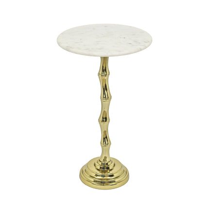 Gold Side Table with White Marble Top Decorative Modern End Table Bamboo Shape Aluminum Base Accent Table for Living Room 14x14x23.5'