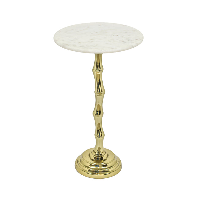Gold Side Table with White Marble Top Decorative Modern End Table Bamboo Shape Aluminum Base Accent Table for Living Room 14x14x23.5'