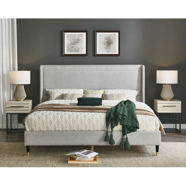 Arles 3-Piece Upholstered Bedroom Set, Wingback Platform Bed with Two Nightstands