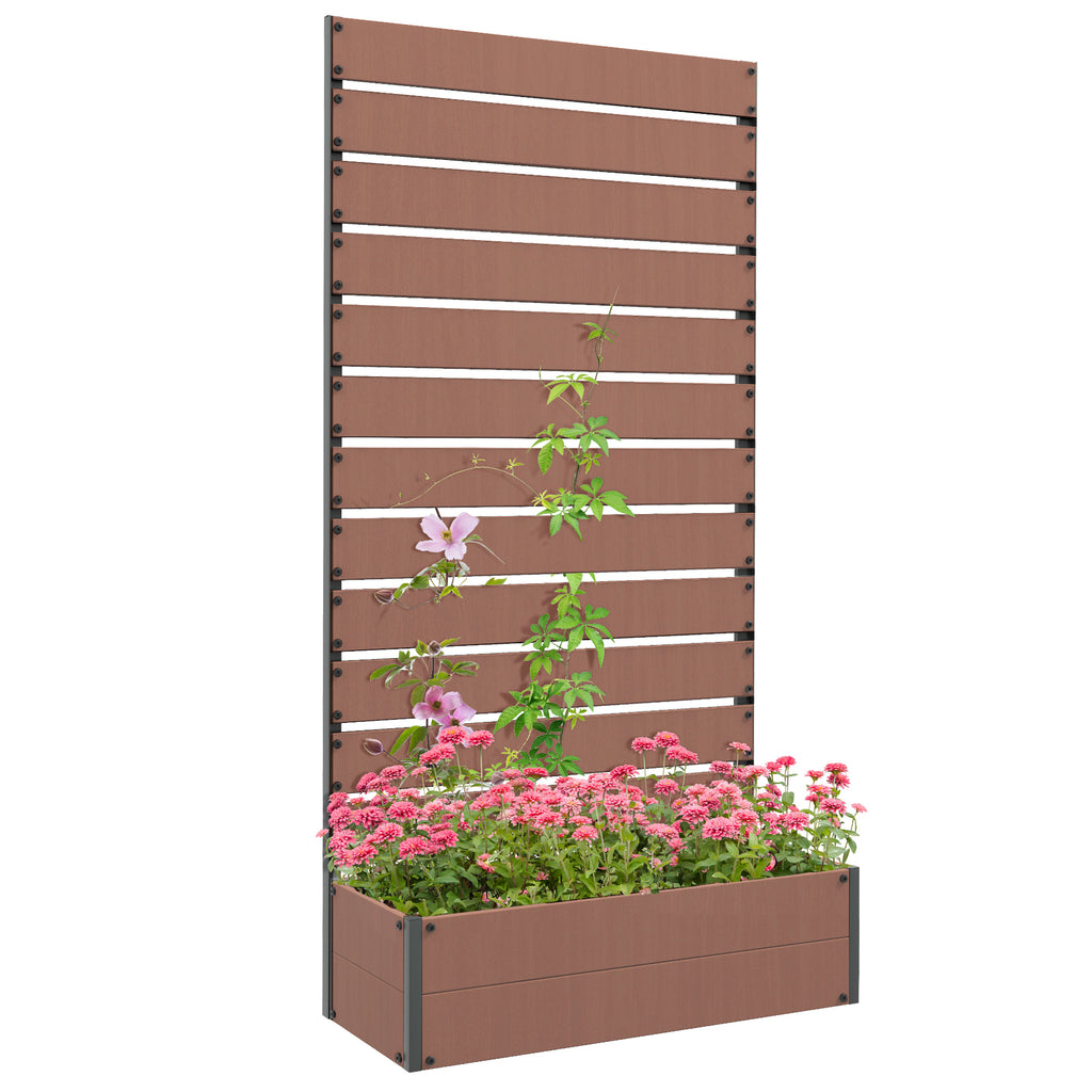 Outsunny Raised Garden Bed with Trellis for Climbing Plants, Planter Box with Self Draining Gap, Freestanding Trellis Planter for Outdoor, Patio, Deck, 35.75' x 15' x 70.75', Light Brown