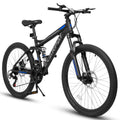 A2460 24 Inch Mountain Bike with Full Suspension, 21 Speed Shifter Lever with Gear Indicator, High Carbon Steel Frame, Mechanical Disc Brakes, Unisex for Men/Women/ Adults, Ideal for Trails.