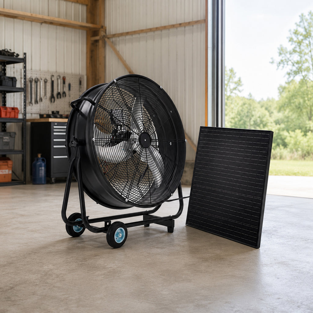 30' Wheeled Solar Fan,140W Adjustable Monocrystalline Solar Panel,3-Speed Remote 130W DC Brushless Vent Fan for Warehouse,Workshop,Greenhouse & Outdoor Camping