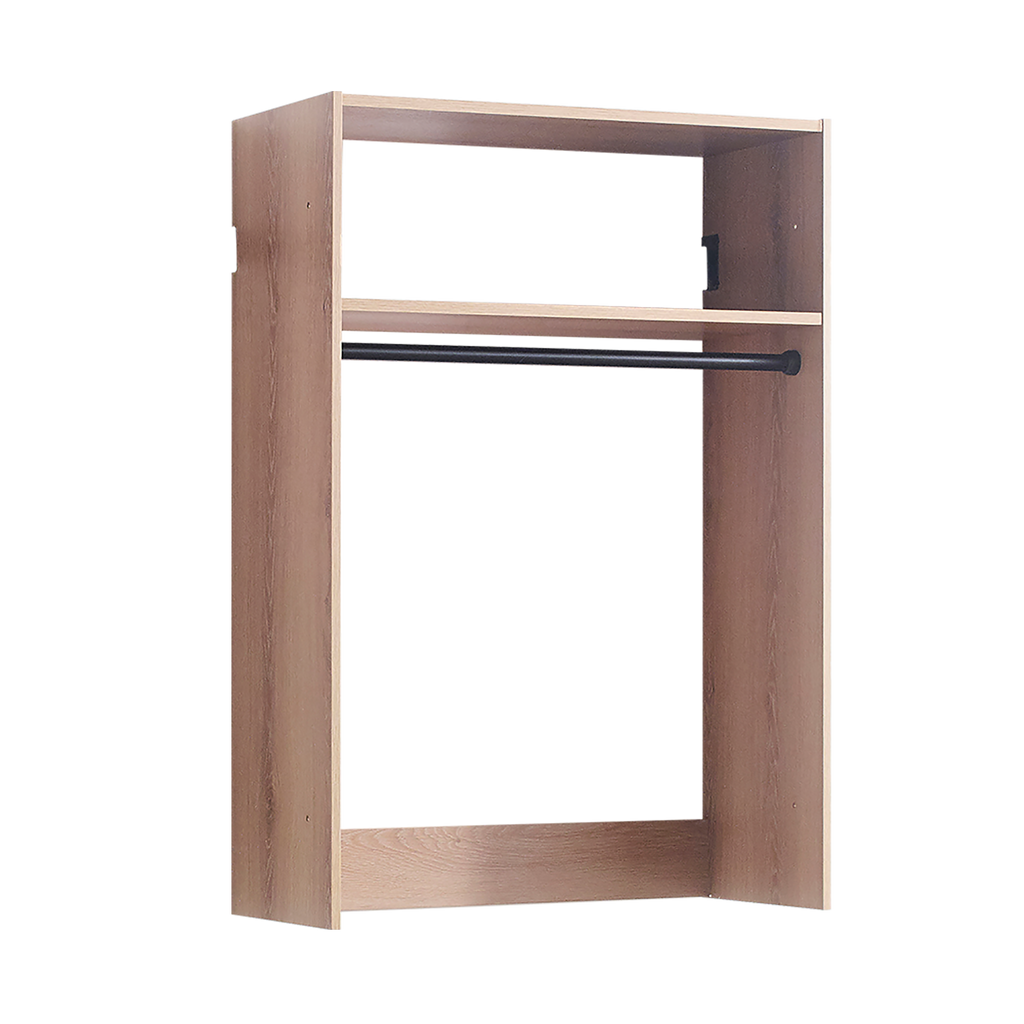 Devi Oak Wall Mounted Wood Closet System with Modular Units and Oak Finish