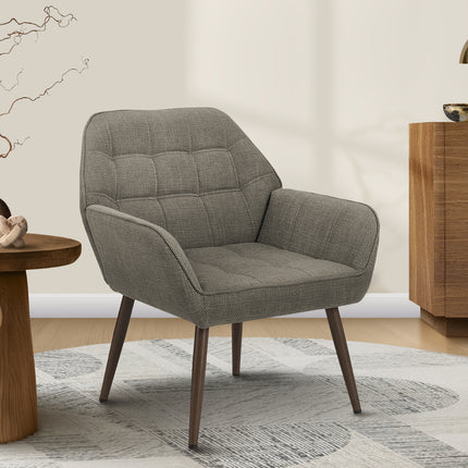 Accent Chair, 29'h, Upholstered, Living Room, Light Brown Fabric, Walnut Metal Legs, Contemporary, Modern