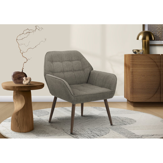 Accent Chair, 29'h, Upholstered, Living Room, Light Brown Fabric, Walnut Metal Legs, Contemporary, Modern