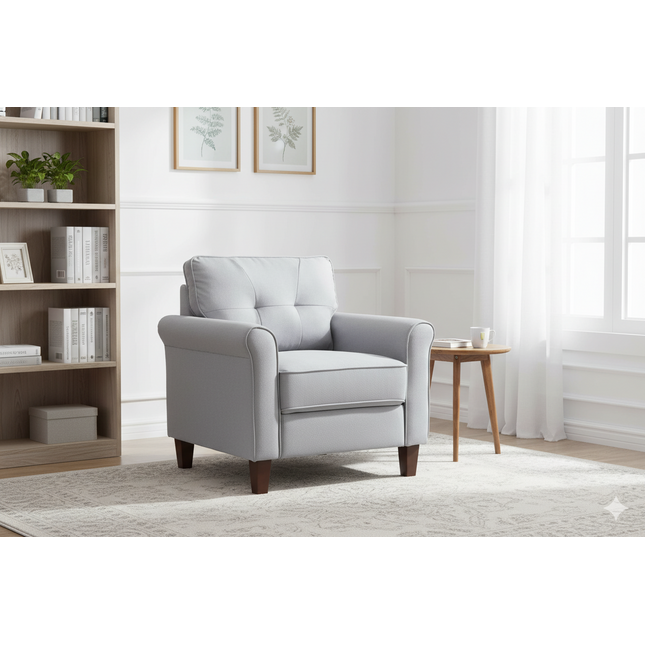 Light Grey Accent Chair, Arm Chair, Upholstered Single Sofa Chair for Living Room Bedroom