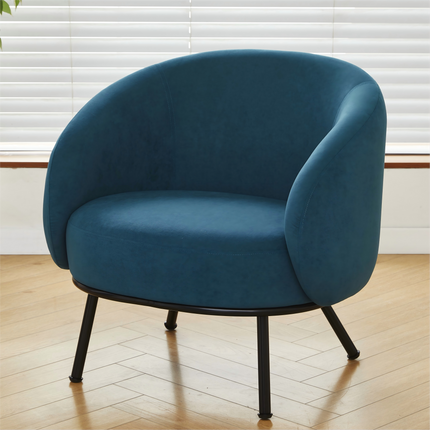 Mid-Century Modern Velvet Accent Chair, Upholstered Barrel Armchair with Metal Legs, Comfy Single Sofa Chair for Living Room Bedroom