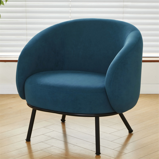 Mid-Century Modern Velvet Accent Chair, Upholstered Barrel Armchair with Metal Legs, Comfy Single Sofa Chair for Living Room Bedroom