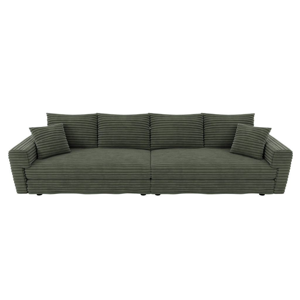 102.4 'Plush Corduroy 4-Seat Sofa,Modern Comfy Upholstered Sofa Cloud Couch,Deep Seat Couches with Soft Pillows and Movable Ottoman,Convertible Sofa Lounge Chair,for Living Room,Apartment,Office,Green - Eloy Royal