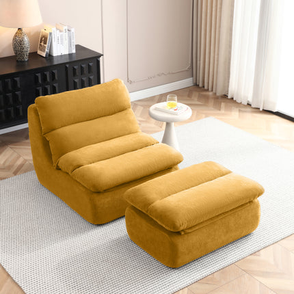 32' Bean Bag Chair with Ottoman, Big Chaise Lounge Chairs for Adults, Tufted Upholstered Lazy Sofa for Living Room, Bedroom, Yellow