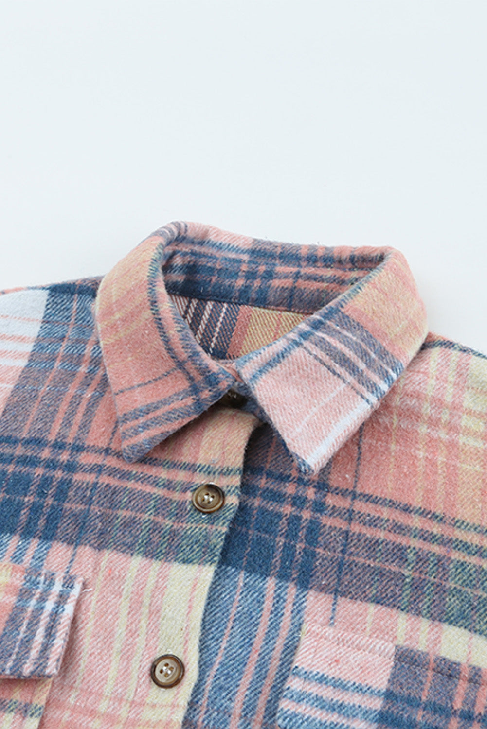 Wholesale Gold Flame & Grey Plaid Button Up Collared Flannel Shacket - Eloy Royal