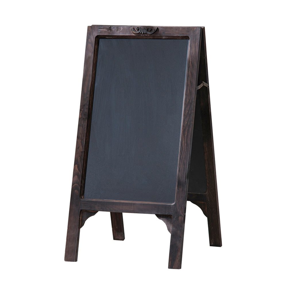 25 Inch Classic Wood Blackboard Stand, Dual Framed, Carved Details, Brown