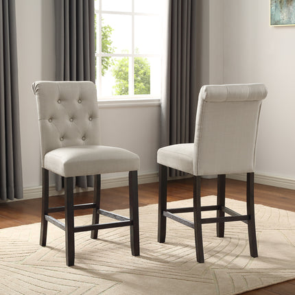 Leviton Solid Wood Tufted Asons Counter Height Stool, Set of 2, Tan