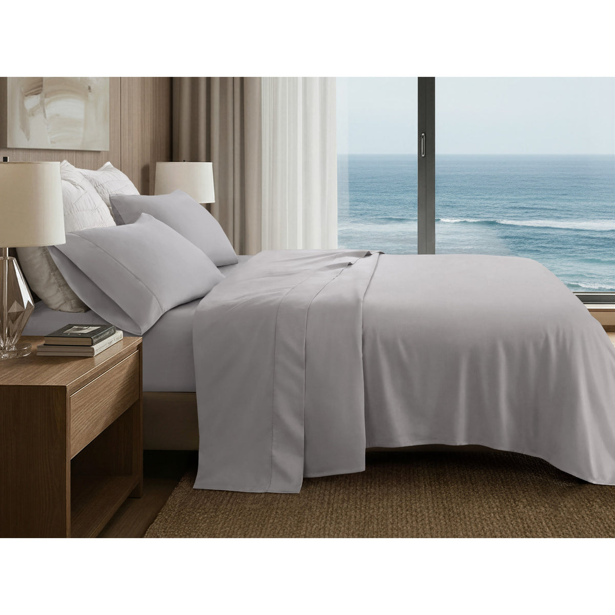 5 Pieces Split King Cotton Sheet Set,Grey