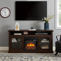 Contemporary TV Media Stand Modern Entertainment Console with 18' Fireplace Insert for TV Up to 65' with Open and Closed Storage Space, Brown, 60'W*15.75'D*29'H