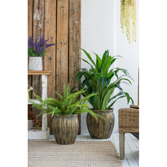 Set of 2 Iron Flower Pot Distressed, L:13x13x14.5''  S:11x11x13.5''