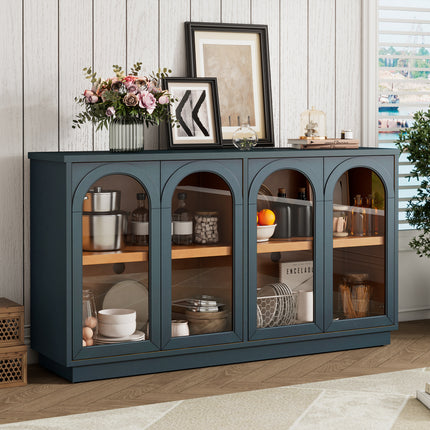 TREXM 4-Door Large Storage Buffet Cabinet with Glass Doors with Arched Cabinet