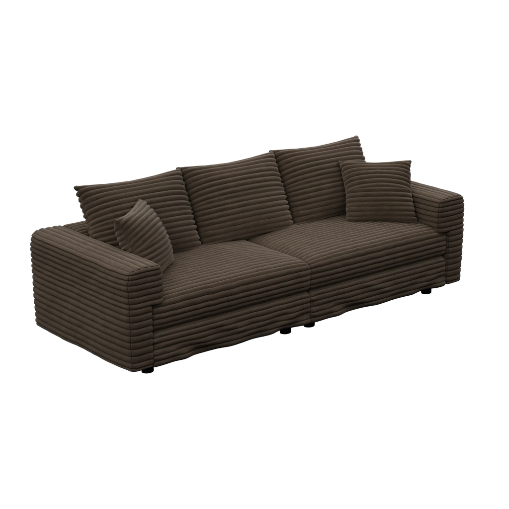 82.7 'Plush Corduroy 3-Seat Sofa,Modern Comfy Upholstered Sofa Cloud Couch,Deep Seat Couches with Soft Pillows and 2 Ottomans,Convertible Sofa Lounge Chair,for Living Room,Apartment,Camel - Eloy Royal