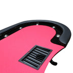 96-Inch Oval Game Table for Card Games, Upholstered Felt Surface with Cup Holders, Red - Eloy Royal