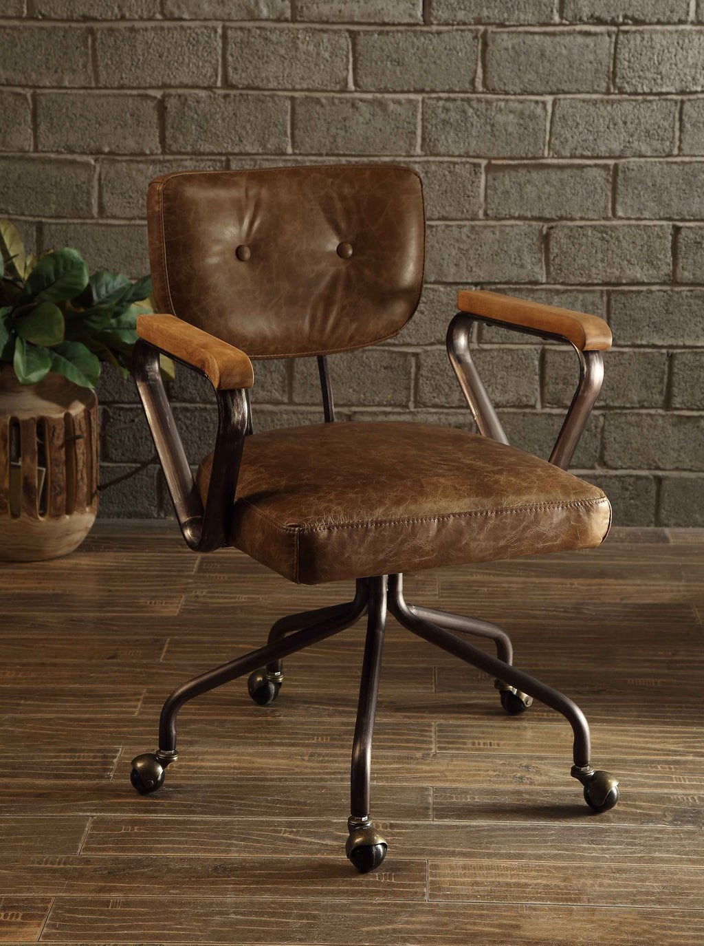 Hallie Top-Grain Leather Office Chair, Vintage Whiskey