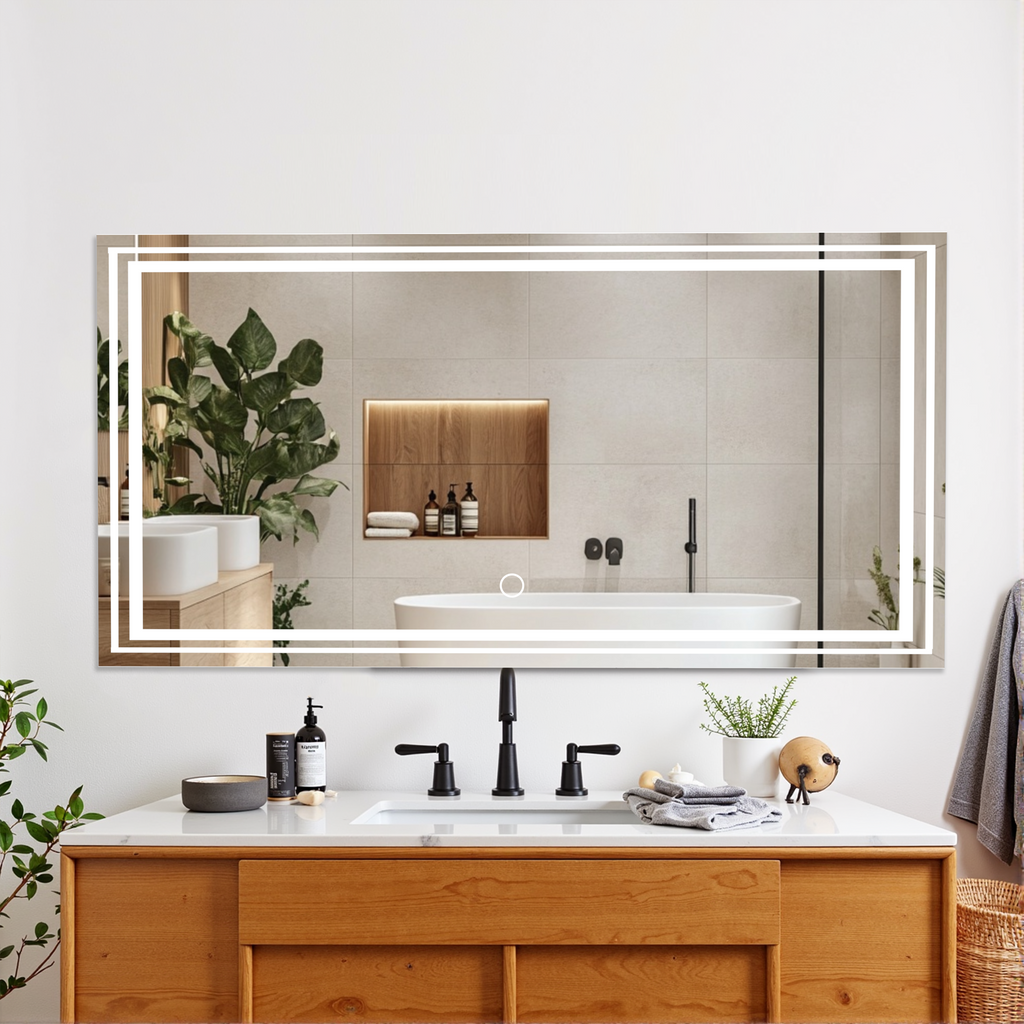 Extra Large Size 60X36 inch LED Bathroom Vanity Mirror Wall Mounted Adjustable White/Warm/Natural Lights Frame Bathroom Wall Mirror