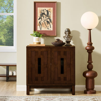 31.5' Mid Century Modern Sideboard Buffet Cabinet with Storage, Carved Openwork Design Display Cabinets, Storage Cabinet with 2 Doors & Adjustable Shelf for Kitchen Dining Living Room Entryway Hallway