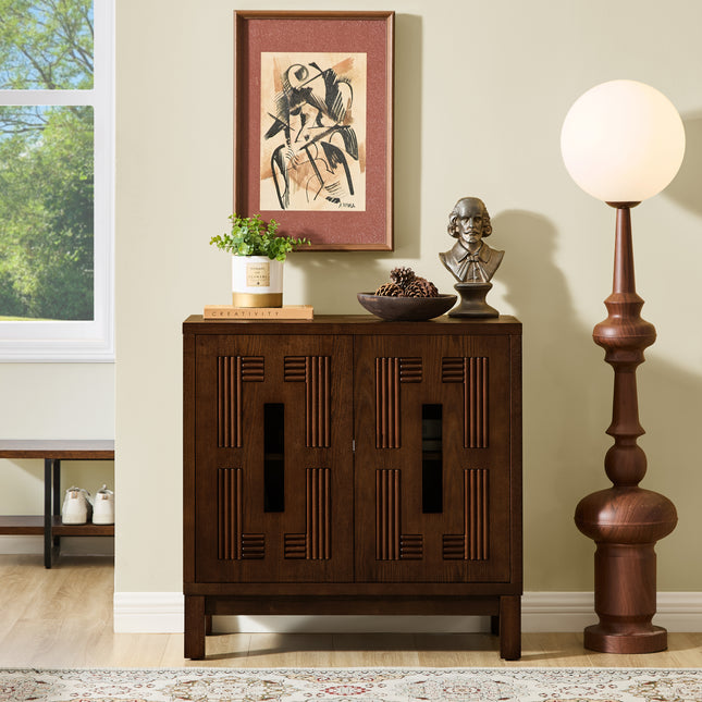 31.5' Mid Century Modern Sideboard Buffet Cabinet with Storage, Carved Openwork Design Display Cabinets, Storage Cabinet with 2 Doors & Adjustable Shelf for Kitchen Dining Living Room Entryway Hallway