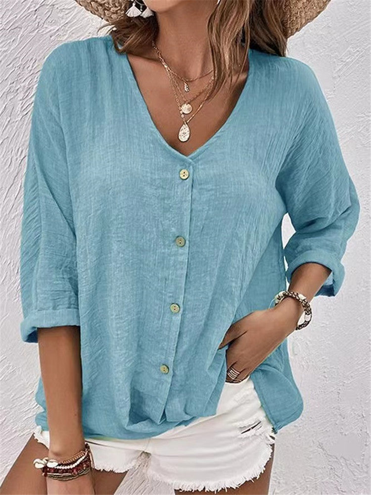 Cross-border New Arrival Women's V-neck Buttons Chiffon Cardigan Long Sleeve