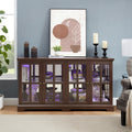 LED Curio Display Cabinet Antique Display Cabinet with Glass Doors Adjustable Shelves for Collectibles Four Door Design Vintage Showcase for Home or Office Antique Display Case CHERRY