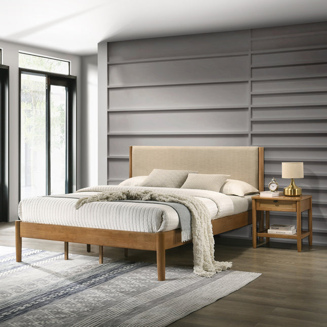 Vichy 2-Piece Rubberwood Bedroom Set, Platform Bed with Nightstand, King
