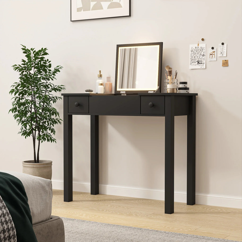 Makeup Vanity Desk with Mirror - 3-Level Adjustable LED Lighting, Flip-Top Storage 2 Drawers & 3 Removable Organizer Boxes, Multifunctional Compact Dressing Table for Bedroom, 15.75 Inch Width-Black - Eloy Royal