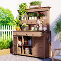 [Assembly Video Provided] TOPMAX 65.7'' H Tall Garden Potting Bench Table with Hutch,Patio Storage Workstation with 3 Shelves,6 Drawers,2 Bottom Cabinets&Side Hooks for Mudroom,Doorway, Brown