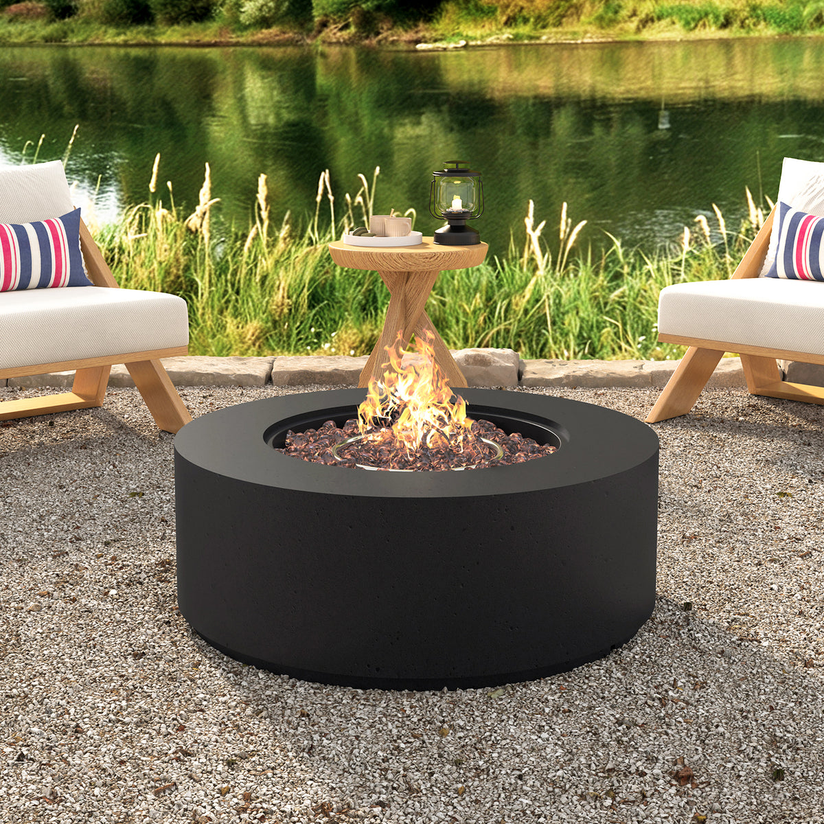 U_STYLE MGO Outdoor Propane Fire Pit - 38.2' Round with Faux Stone Finish, Outside Fire Pit Table with 50000 BTU, Steel Burner, Lava Rocks, Waterproof Cover,Suitable for Patio,Backyard,Poolside