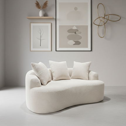 65.35' Curved Loveseat Sofa with Pocket Spring Cushions for Soft Seating, Small Space Couch with 3 Throw Pillows, No Assembly Needed, Beige
