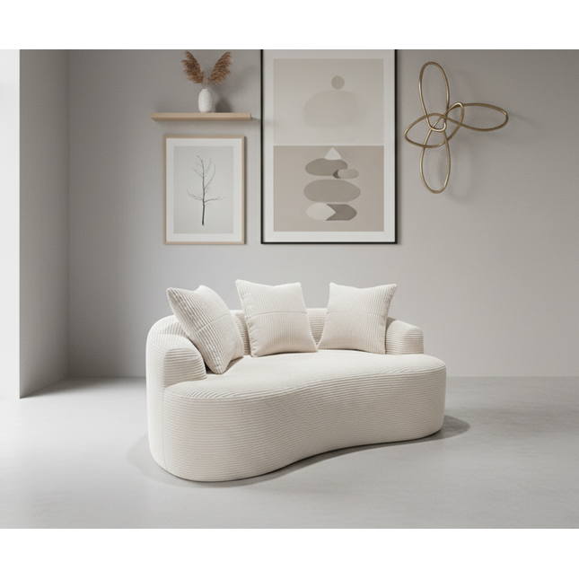65.35' Curved Loveseat Sofa with Pocket Spring Cushions for Soft Seating, Small Space Couch with 3 Throw Pillows, No Assembly Needed, Beige