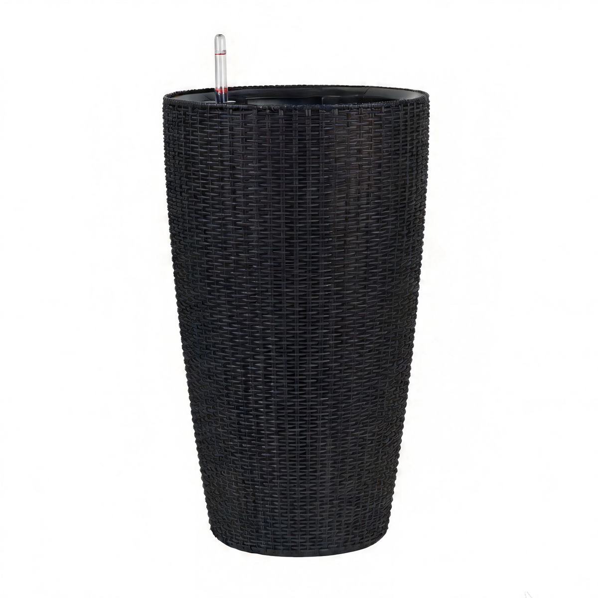 Faux Rattan Tall Planters Set with Water Level Monitor and Auto Watering, Black, Polypropylene, 22 Inch